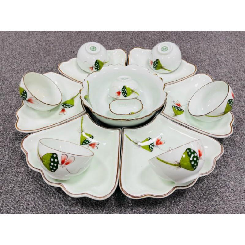 Bộ bát đĩa hoa mặt trời vẽ tâm sen