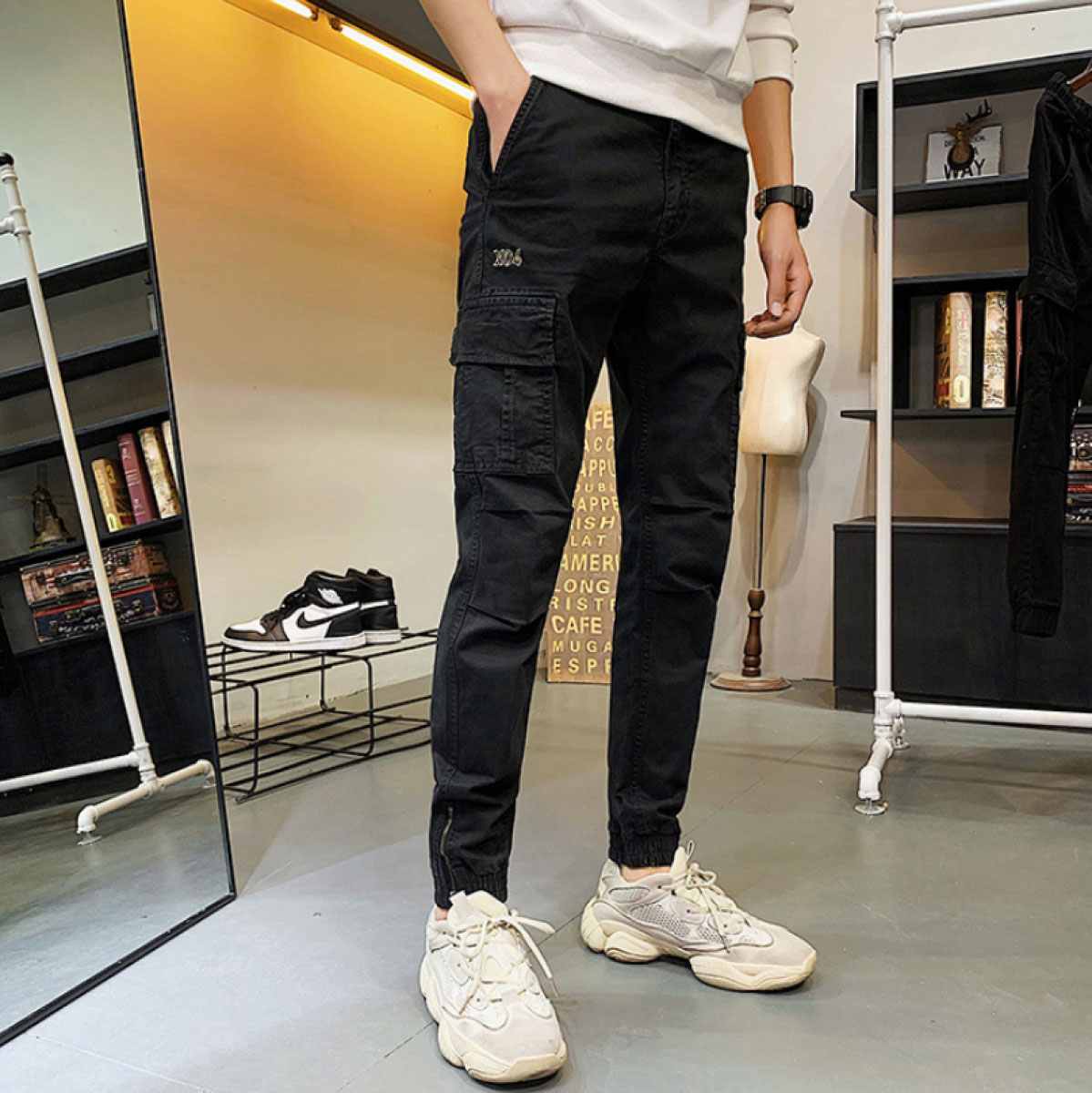 Men's Fashion Slim Pants Student Trend Korean Multi-Bag Slim Pants Slim Cargo Pants