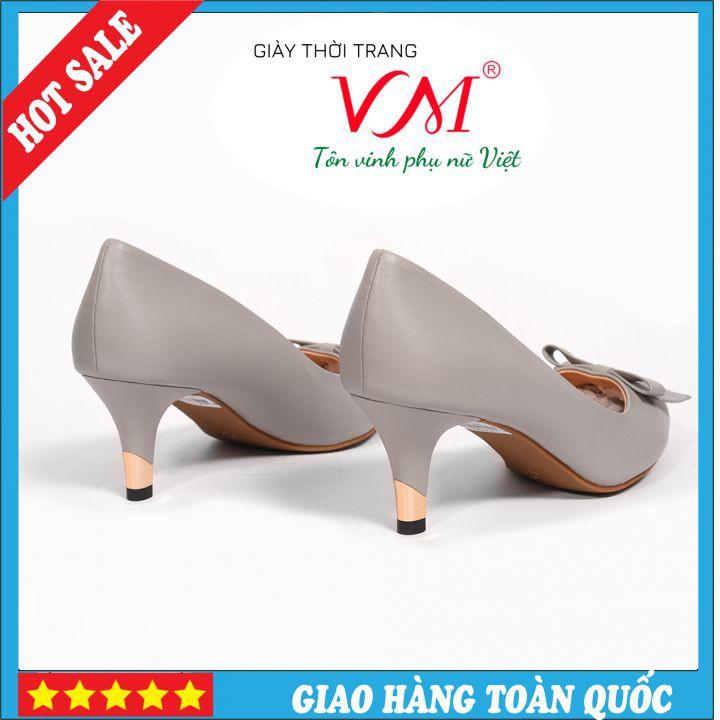 Giày Cao Gót 5 Phân Mũi Nhọn, Họa Tiết Nơ, Màu Ghi - HT16A.5F.Ghi(V)