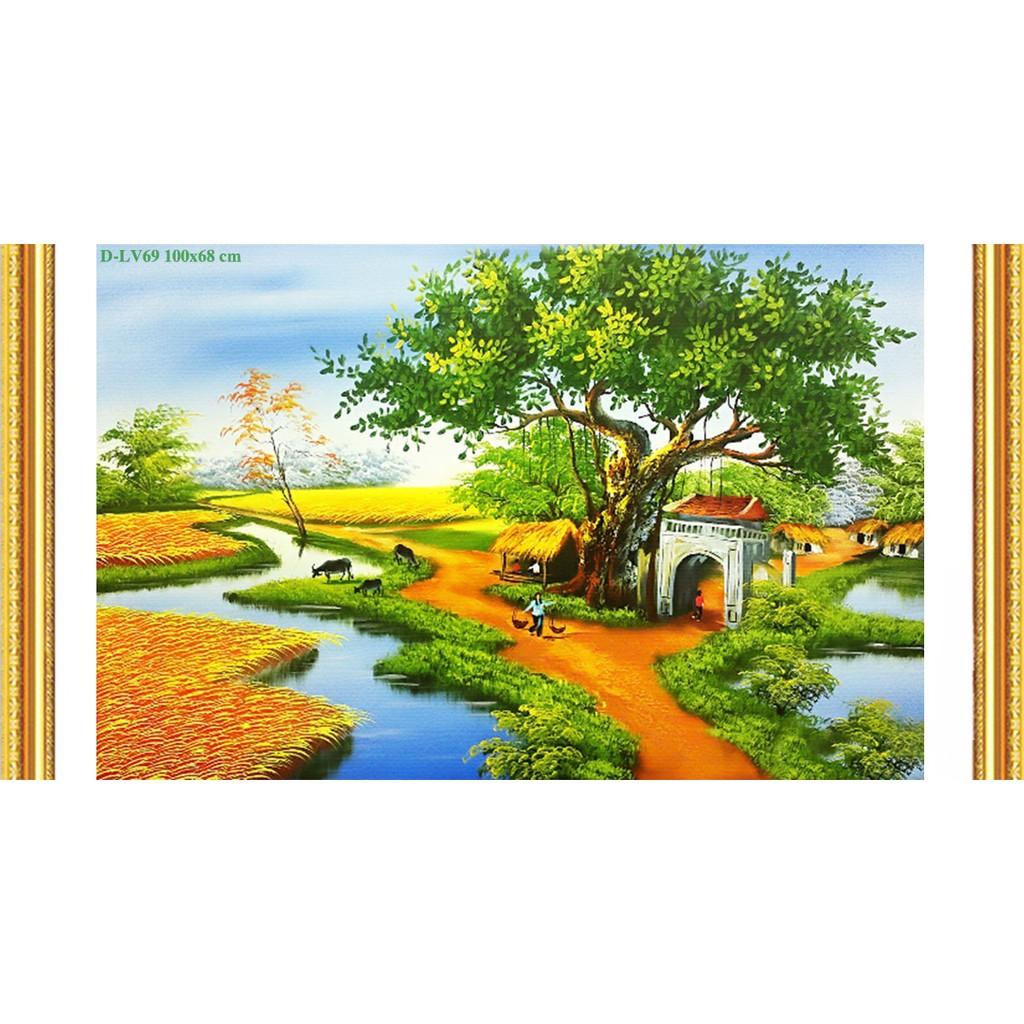 Tranh đính đá Cây đa đầu làng - LV069