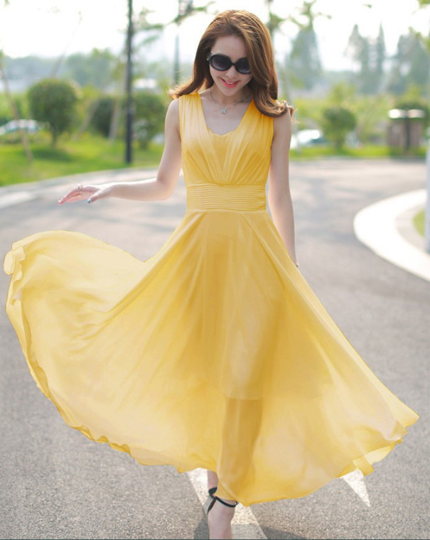 Đầm Maxi Màu Vàng Đi Biển Đẹp