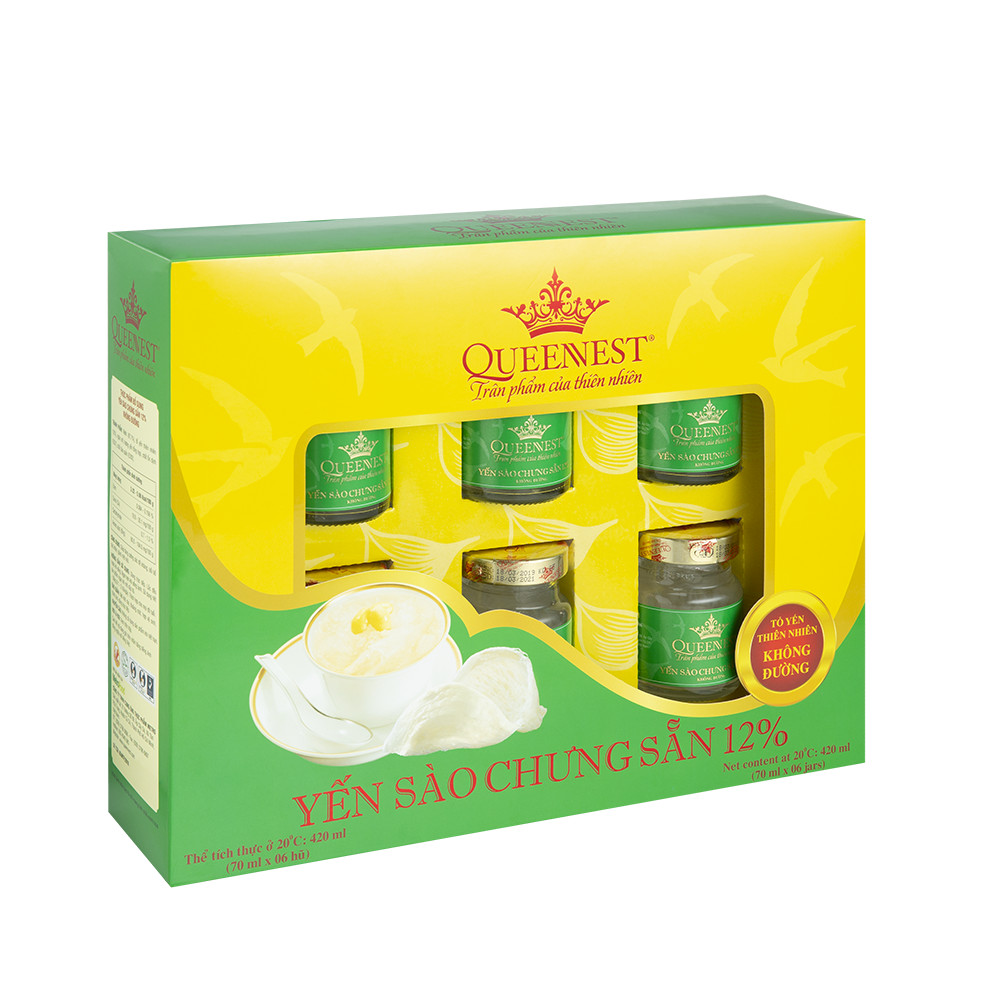 Yến sào chưng sẵn QUEENNEST 12% (Hộp 6 Hũ) - Hộp Đỏ