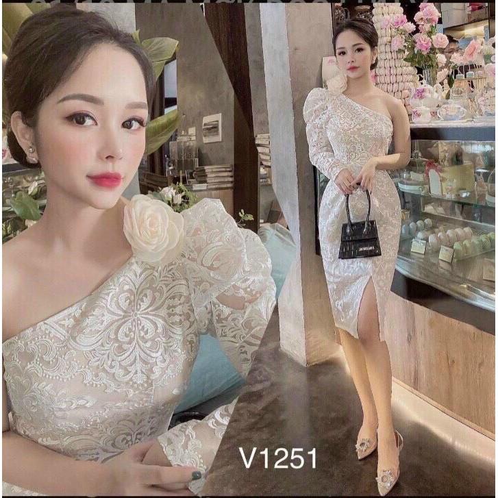 Đầm body lệch vai kết nơ phong cách tiểu thư sang chảnh