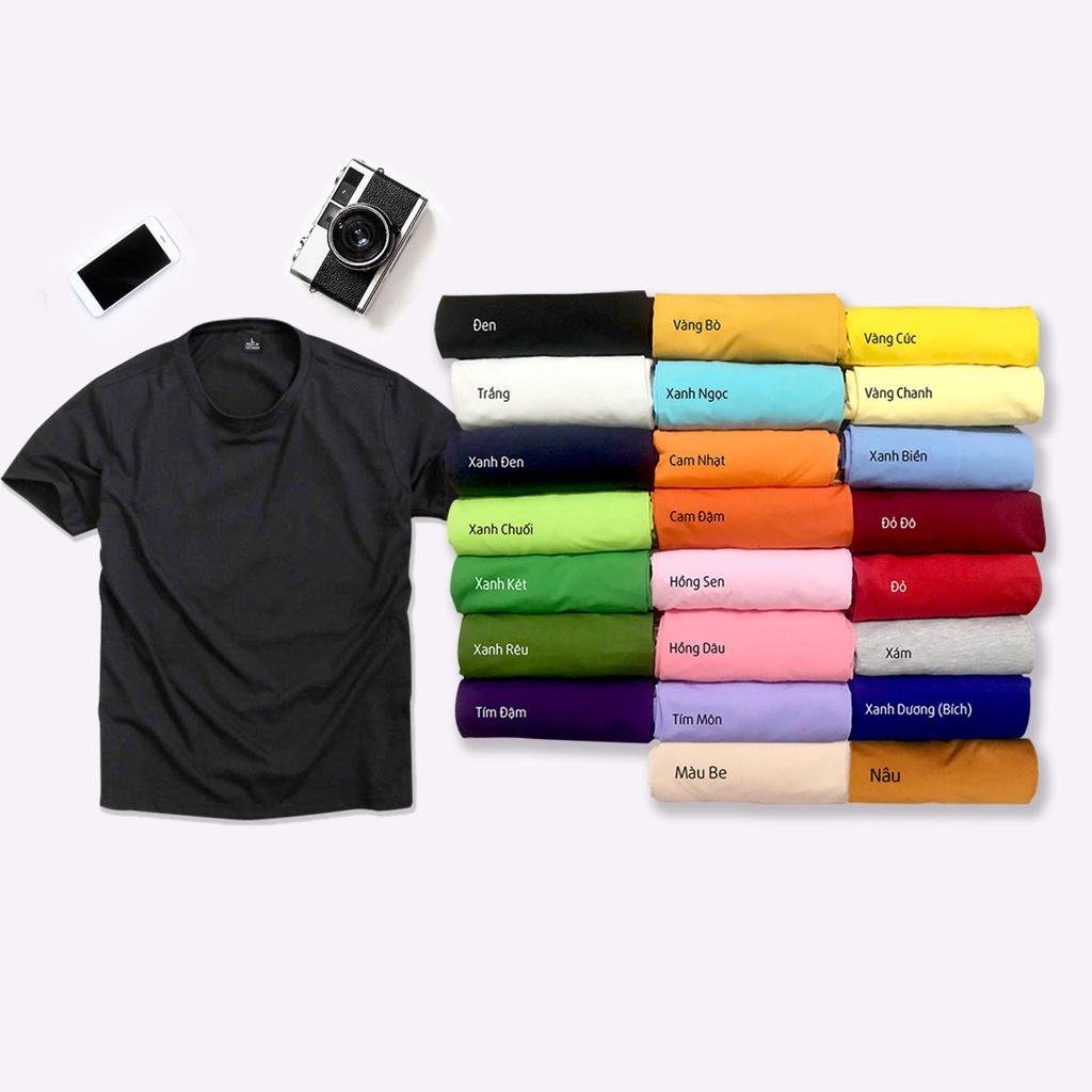 Áo Thun Trơn Nam Nữ Tay Ngắn Nhiều Màu Vải Dày Mịn Không Xù Lông