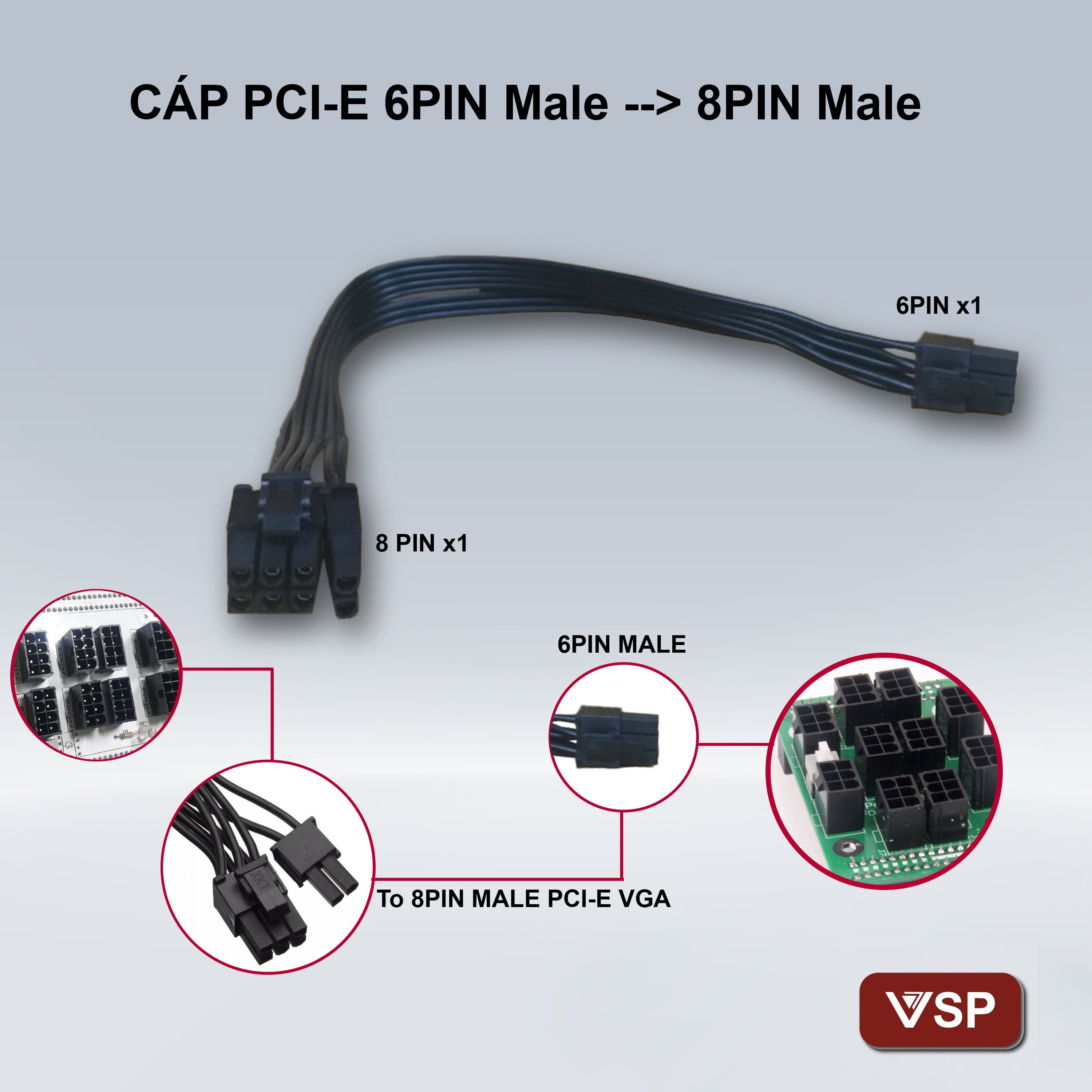 Cáp nguồn chuyên đổi 6 PIN sang 2 đầu 8 PIN