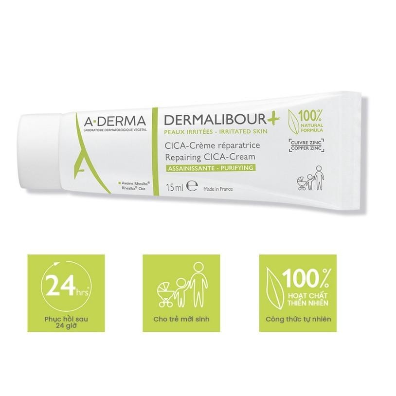 Kem dưỡng ẩm làm dịu và phục hồi cho da, chống hăm tốt cho bé A-Derma Dermalibour+ Repairing Cream 15ml