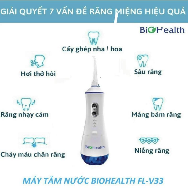 Máy tăm nước Biohealth FLV33, thương hiệu Úc, Tặng kèm 4 đầu xịt, làm sạch răng nướu, giảm viêm lợi sâu răn