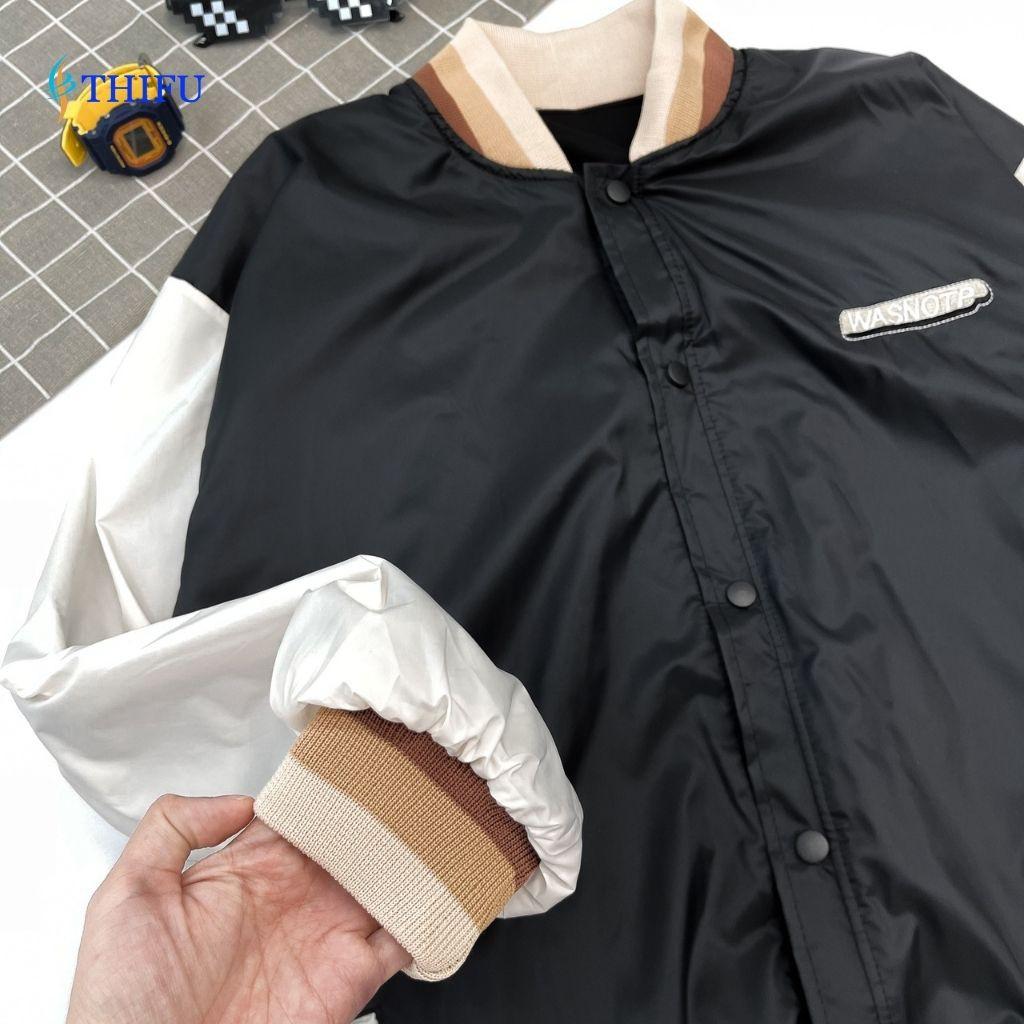 Áo Khoác Dù THIFU FASHION Dáng Bomber Lớp Lót Das Dày Chống Nắng Tránh Mưa Cho Nam Và Nữ, áo bomber bóng chày phối viền hình thật video thật shop tự chụp