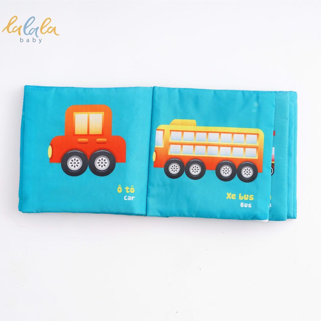 Sách vải song ngữ cho bé, kích thích đa giác quan chủ đề Phương tiện giao thông. Kích thước 15x15cm 12 trang