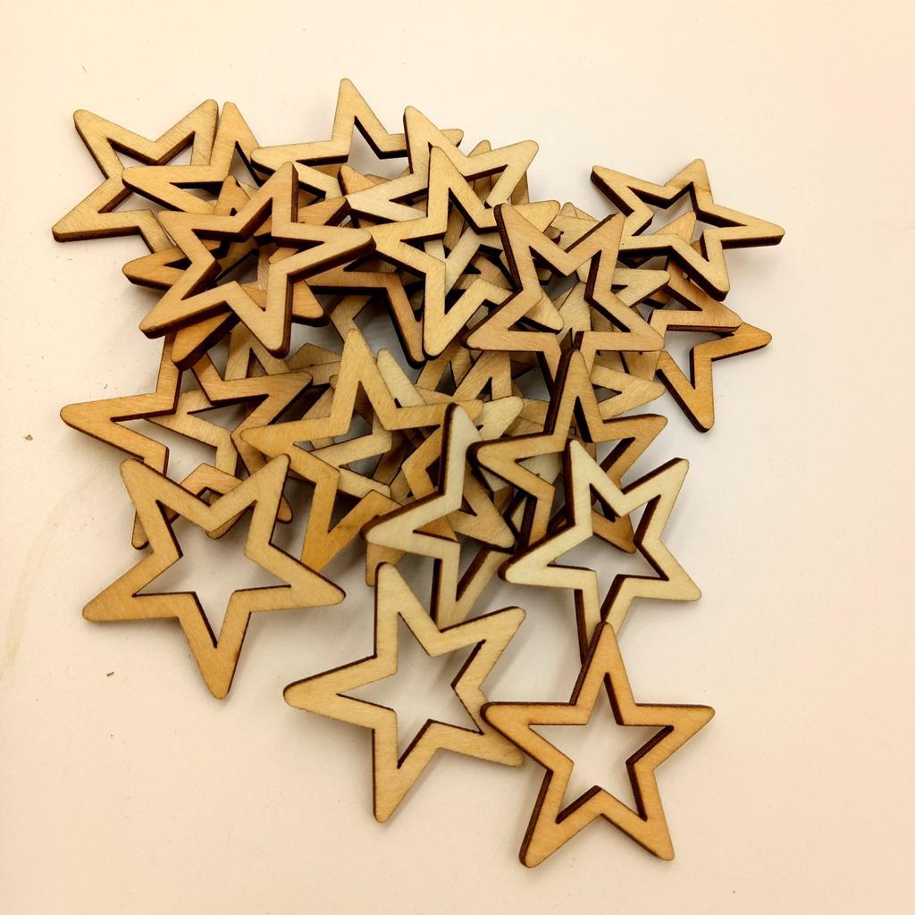 150x MIXED 20MM 30MM NATURAL STAR WOODEN DECOR CARD MAKING SCRAPBOOKING DIY