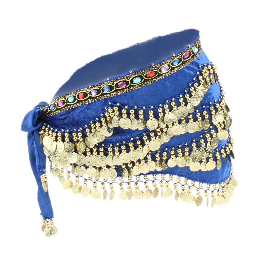 Women's Performance Clothing Accessories Triangular Belly Dancing Hip Scarf Wrap Skirt with Gold Coins for Show Girls