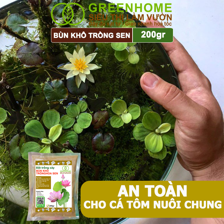 Bùn Khô Trồng Hoa Sen Greenhome, Gói 200gr, Phù Hợp Cây Thuỷ Sinh, Ngập Nước, Cho Hoa To, Lâu Tàn, Tốt Lá