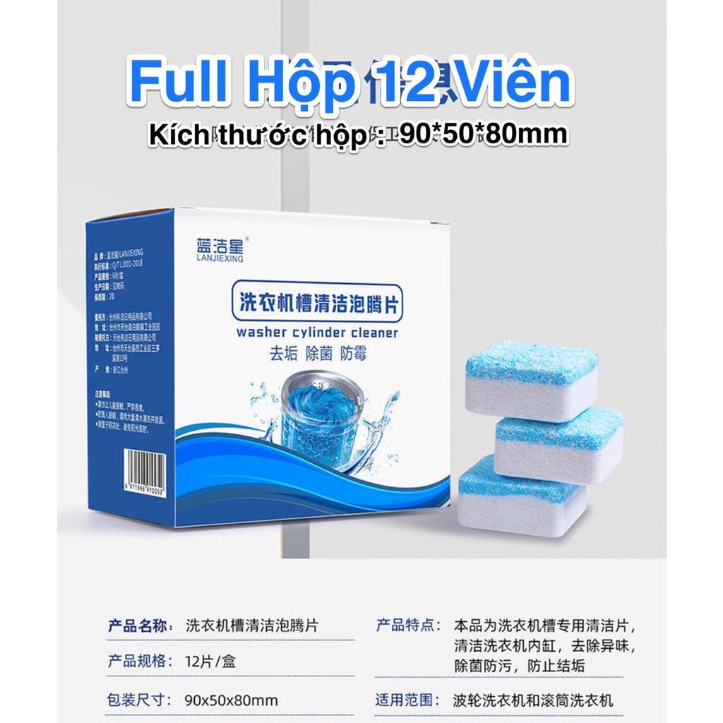 Hộp 12 Viên Tẩy Lồng Máy Giặt, Vệ Sinh Máy Giặt Tẩy Lồng Giặt Tẩy Sạch Chất Cặn Bả, Khử Mùi , Diệt Khuẩn Hiệu Quả