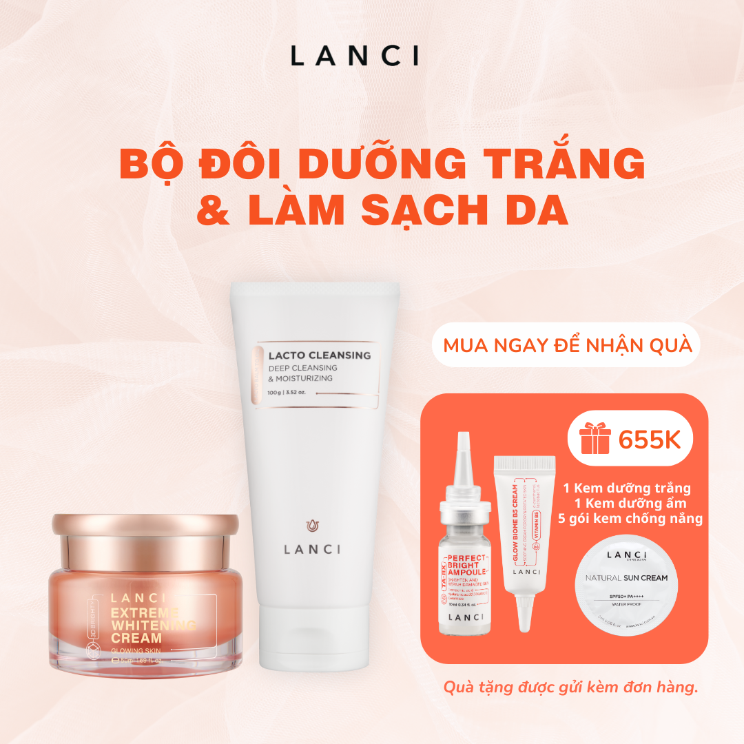 Bộ đôi Kem Dưỡng Trắng 50ml và Sáp Tẩy Trang 100g LANCI giúp làm sạch sâu và dưỡng trắng da