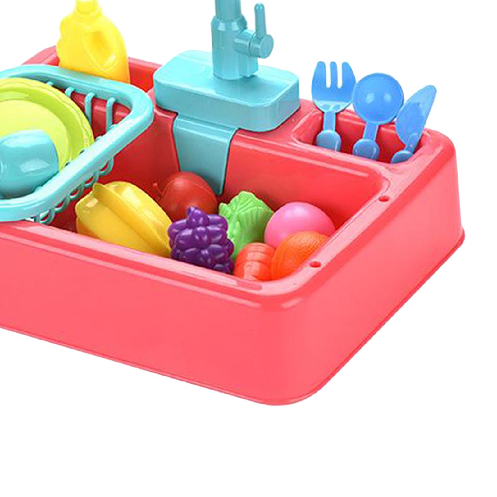 Play Sink Toys, Electric Dishwasher Playing Toy with Running Water,Pretend Play Kitchen Toys Set,with Playfood and Working Faucet,Pretend Role Play