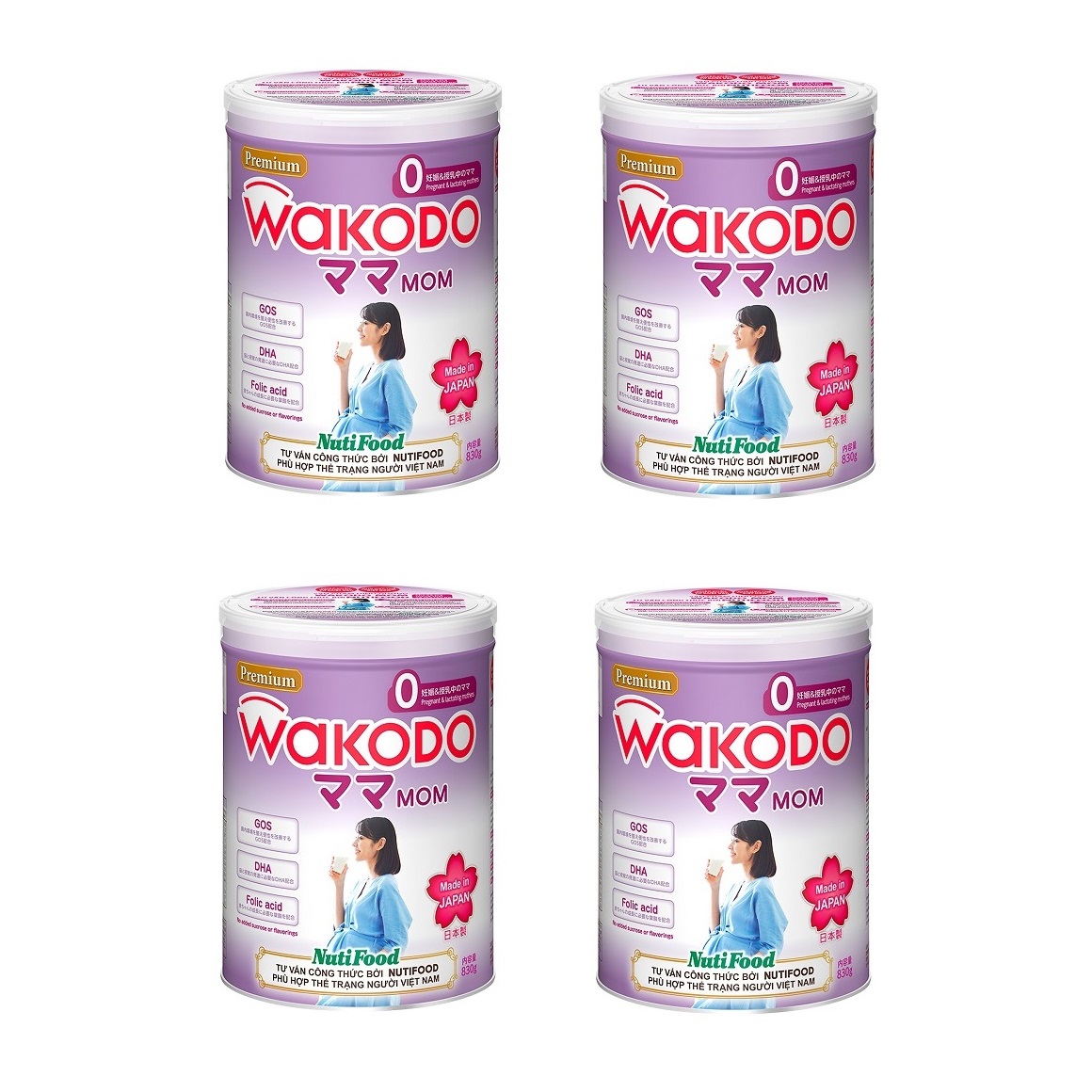 Bộ 4 Lon Sữa Bột Wakodo Mom - 830g