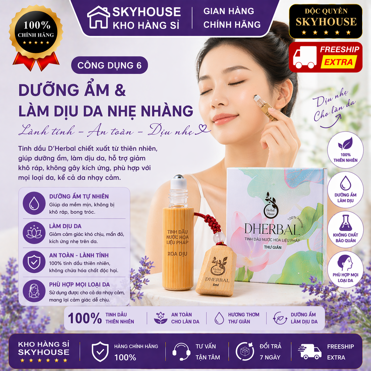 Tinh dầu nước hoa thư giãn trị liệu DHERBAL độc quyền DAMODE chai 5ml tinh dầu nước hoa giảm stress chính hãng