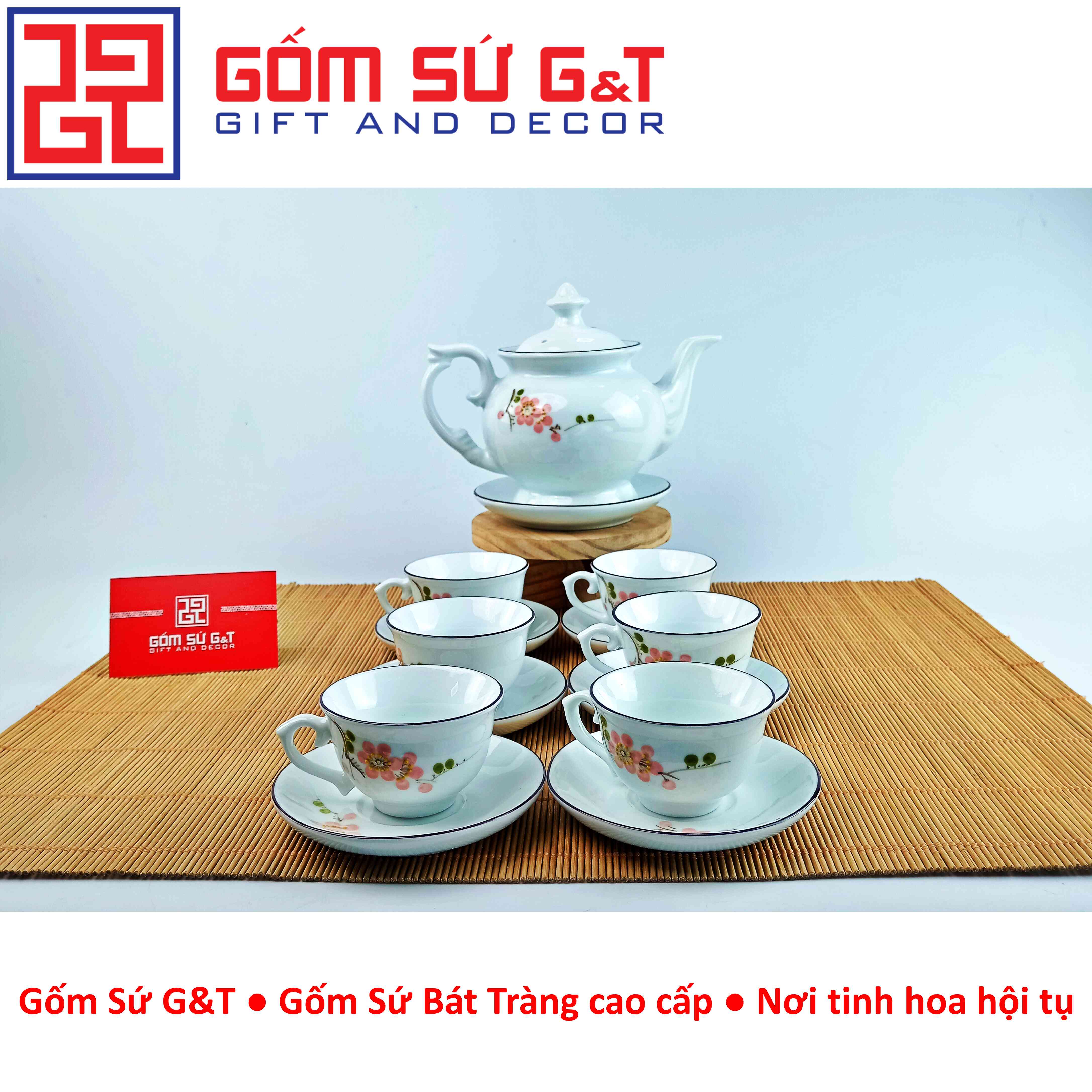 Bộ trà cát tường vẽ hoa đào đỏ Gốm Sứ G&amp;T