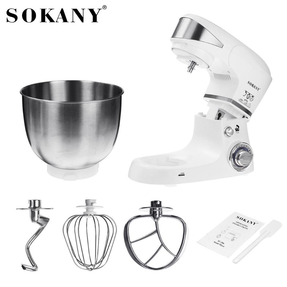 Máy đánh trứng trộn bột, nhào bột để bàn SOKANY SC-206, công suất lớn 1000W,  cối inox 5L trộn bột, nhào bột tự động - HÀNG CHÍNH HÃNG - DELIYA