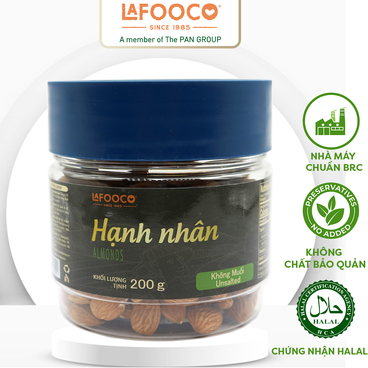 LAFOOCO Hạt Hạnh Nhân Mỹ Sấy Không Muối 200g Unsalted Almond