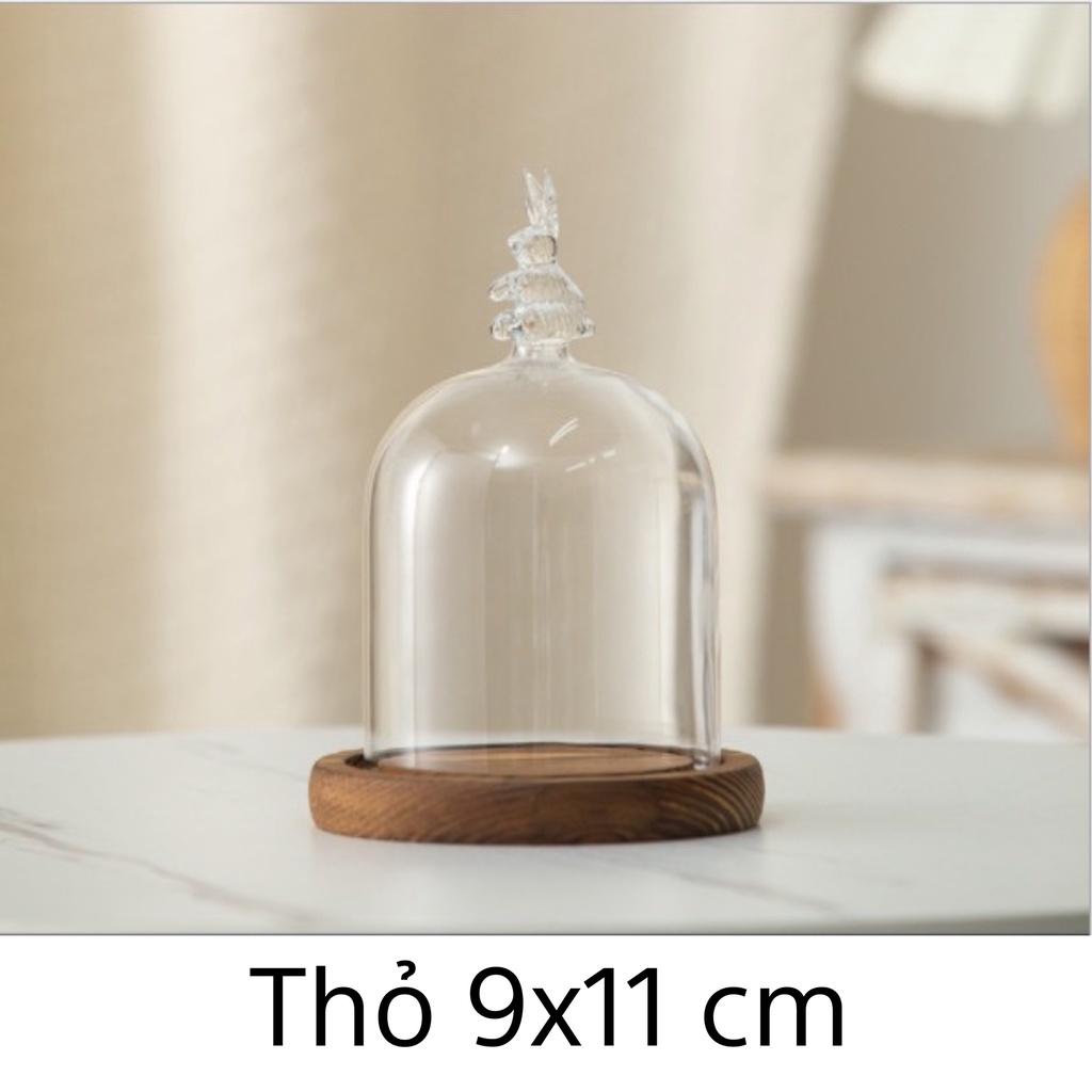 Chụp thủy tinh đế gỗ chống bụi, trang trí trái tim, chim, thỏ, noel - đậy nến thơm Candle Cup, BBW (mẫu có đèn kèm pin)