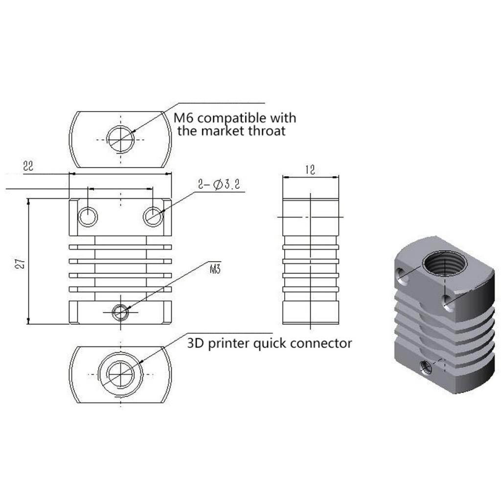 3D Printer Extruder Aluminum Heat   Cooling Fin 22x27mm Blue