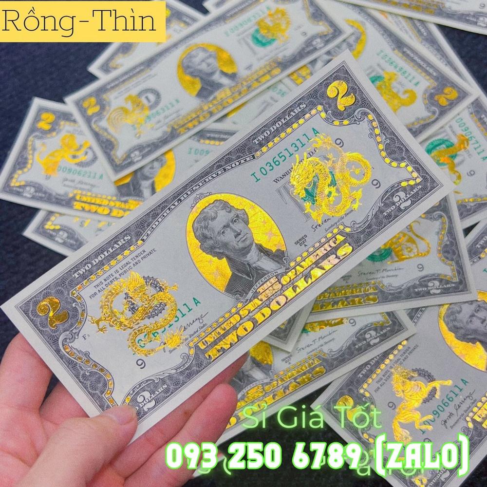 Tờ 2 Đô, 2 USD In Hình CON RỒNG Mạ Vàng 3D Kỷ Niệm Làm Quà Tặng, Sưu Tầm, Trang Trí - PASACOLLECTION