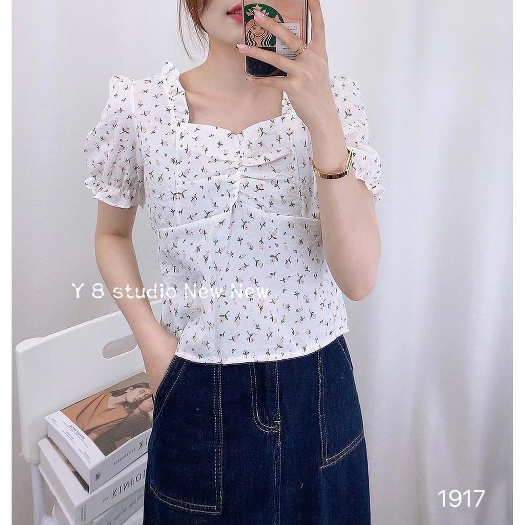 Áo hoa cổ bèo nhún ngực Ulzzang style  Hàng quảng Châu