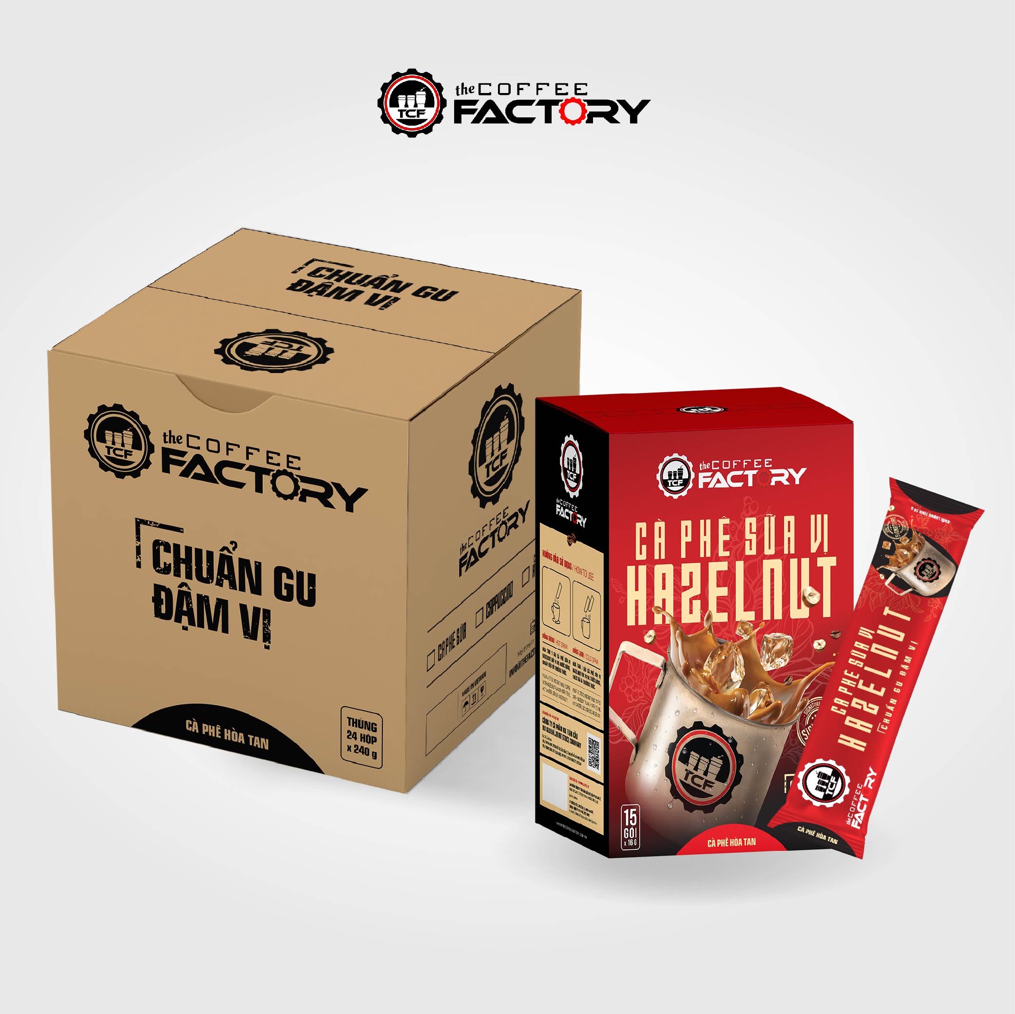 Thùng 24 hộp cà phê sữa vị hazelnut hòa tan The Coffee Factory