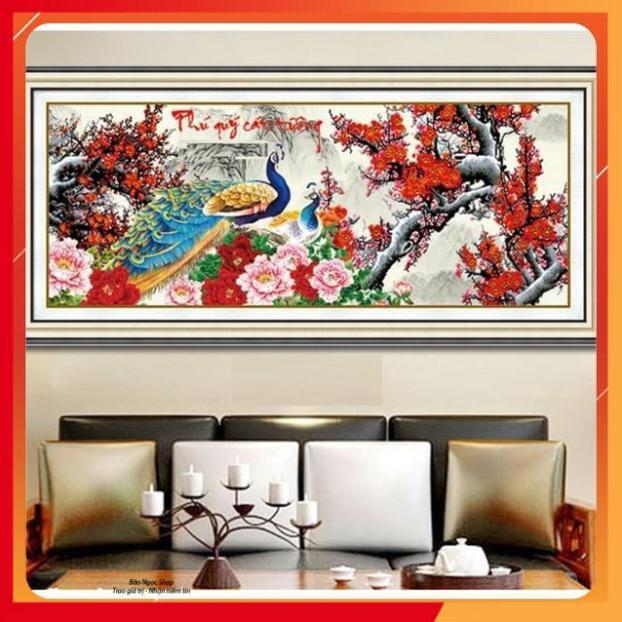Tranh Đính Đá CÔNG PHÚ QUÝ CÁT TƯỜNG. Kích Thước: 1m6 x 67cm