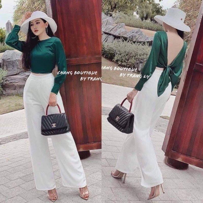 Áo Kiểu Nữ Cột Nơ Sau YURITA Tay Dài Chất Lụa Form Croptop Dễ Thương Phong Cách Hàn Quốc Đủ Màu Dễ Phối Đồ