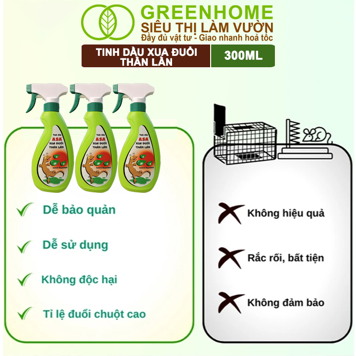 Chế Phẩm Xua Đuổi Thằn Lằn Greenhome, ASA, Chai 300ml, Xua Đuổi Thằn Lằn Mạnh Mẽ, Hiệu Quả Lâu Dài