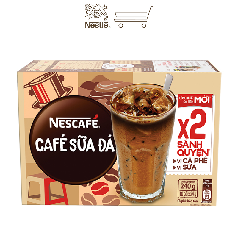 Cà phê hòa tan Nescafé 3in1 cà phê sữa đá (Hộp 10 gói x 24g)