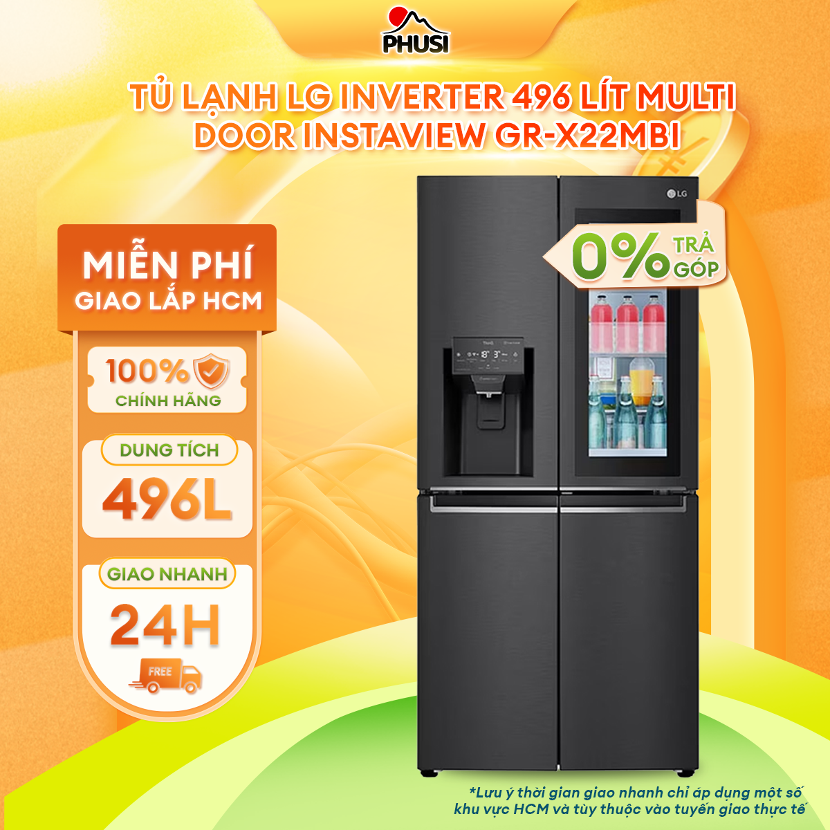 Tủ lạnh LG Inverter 496 lít Multi Door InstaView Door in Door GR-X22MBI - Hàng chính hãng - Giao HCM và 1 số tỉnh thành