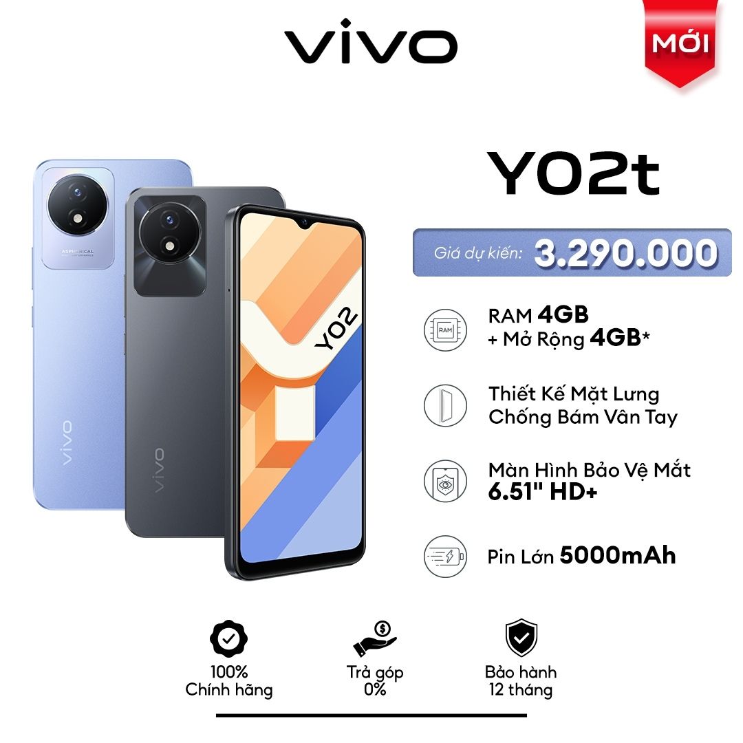 Điện thoại VIVO Y02t - Hàng chính hãng - Pin Khủng 5000mAh - Màn hình 6.51HD