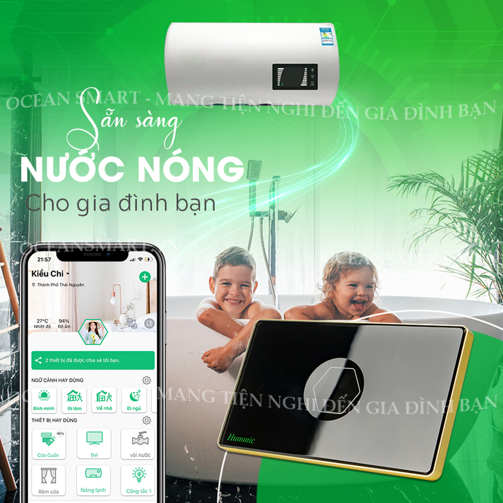 Công Tắc Cảm Ứng Thông Minh Hunonic Premium, Công Tắc Điều Khiển Từ Xa Qua Điện Thoại Viền Vàng - HNPRECD