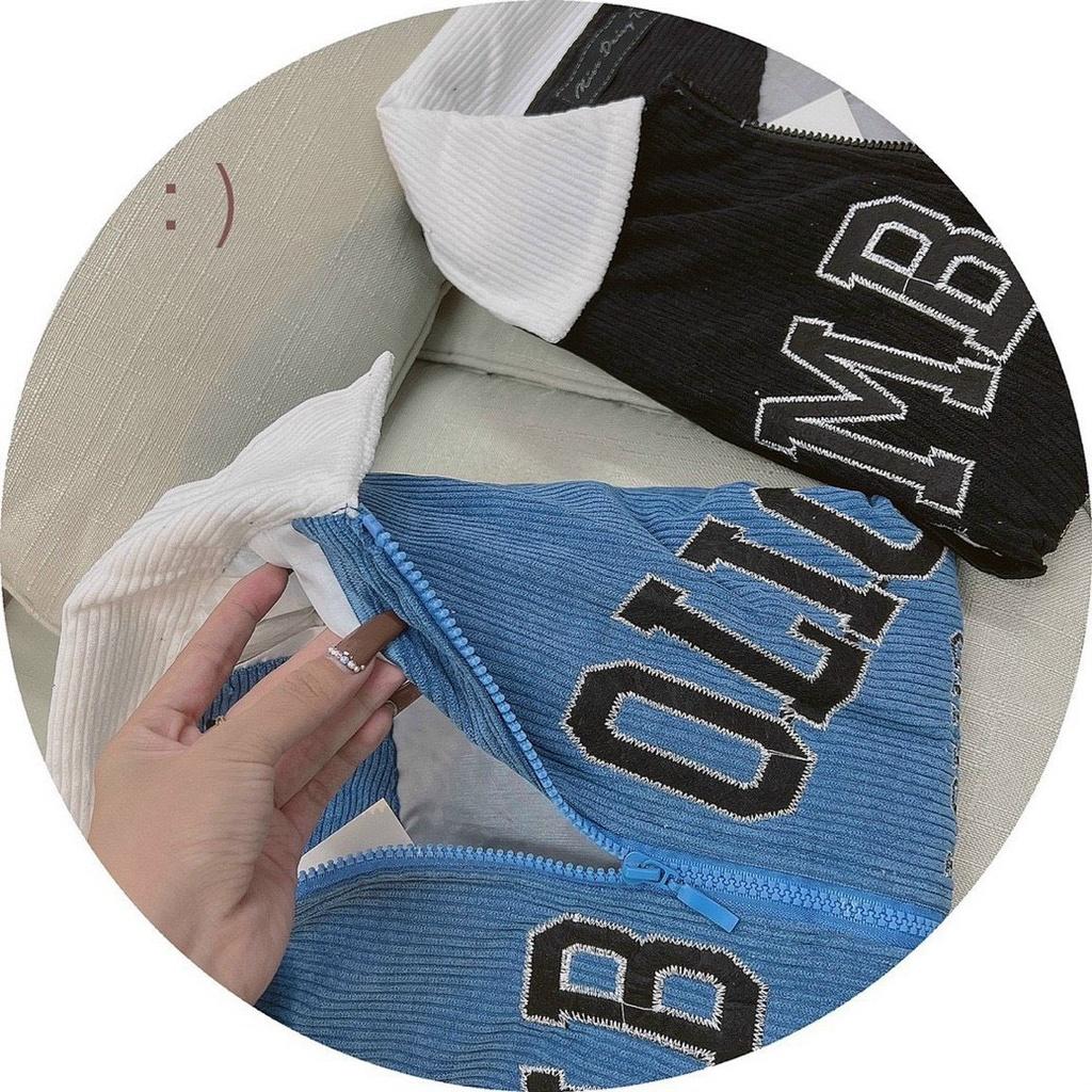 Áo Khoác Nữ SYMBOLYC Cổ Bẻ Vải Nhung Tăm 2 Lớp Lót Dù Phối Dây Kéo Thiết Mới Lạ Phong Cách Unisex Hot Trend Mới