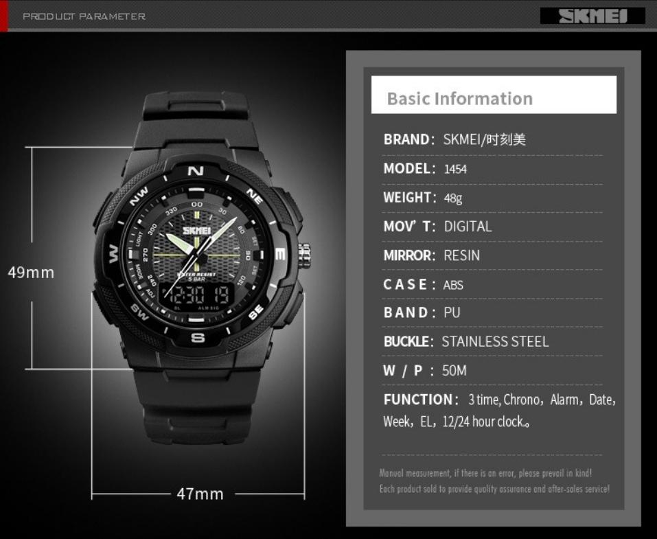 Đồng hồ thể thao điện tử nam kỹ thuật số dây thép SKMEI 1454