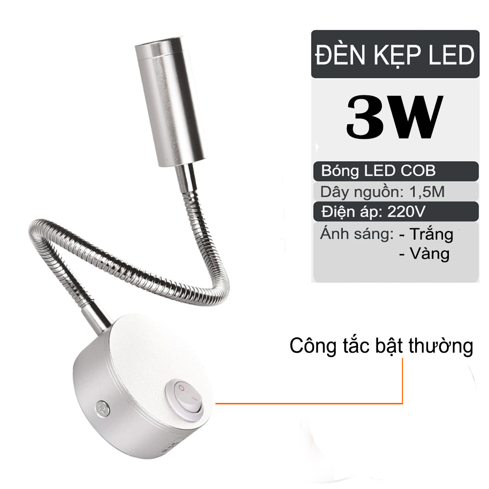 Đèn đọc sách Led gắn tường đầu giường 3W , Loại ánh sáng chiếu rọi, Nguồn 220V