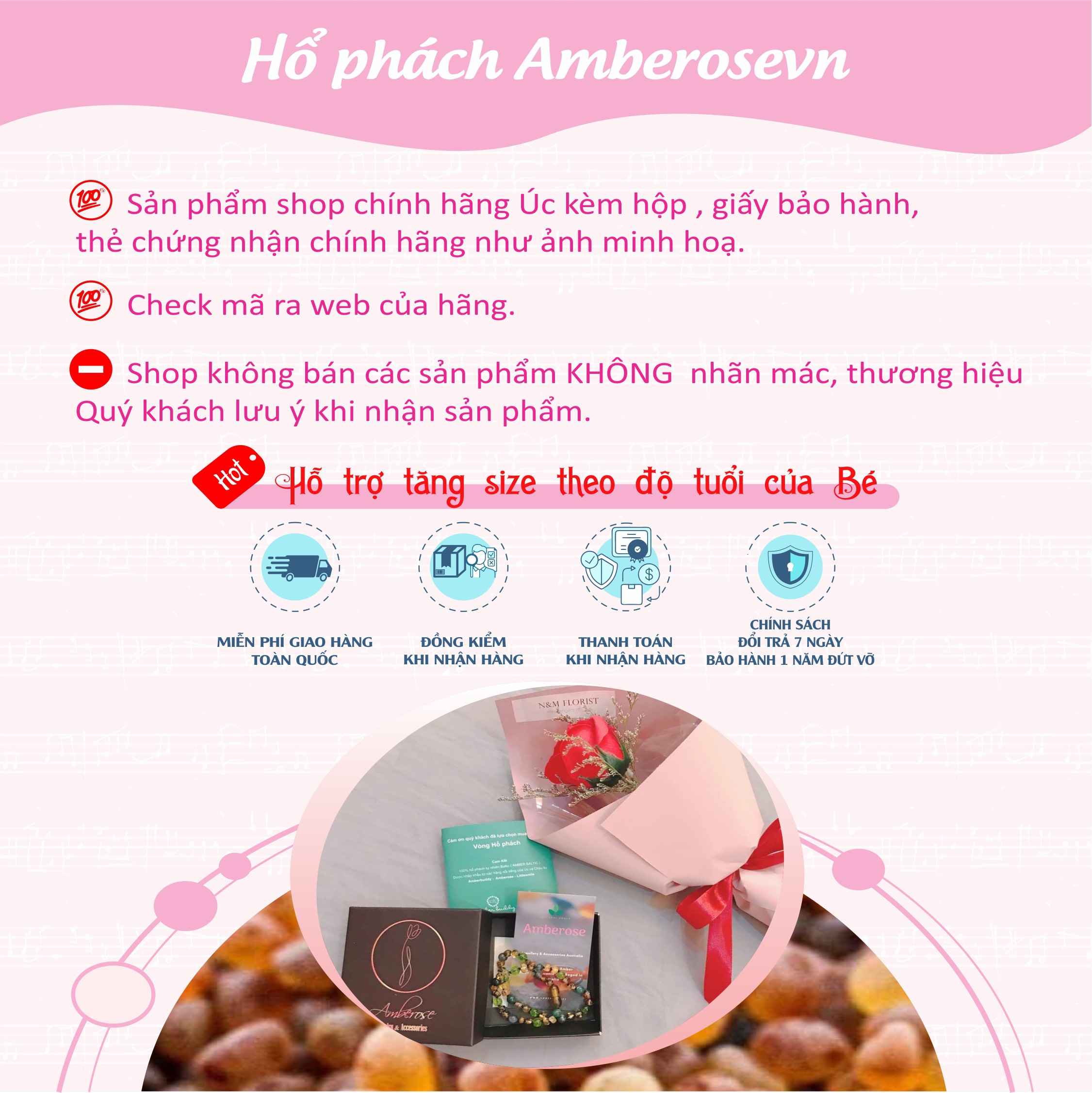 Vòng Tay Hổ Phách Amber Cho Bé 0 - 10 tuổi VTOLCHERRY