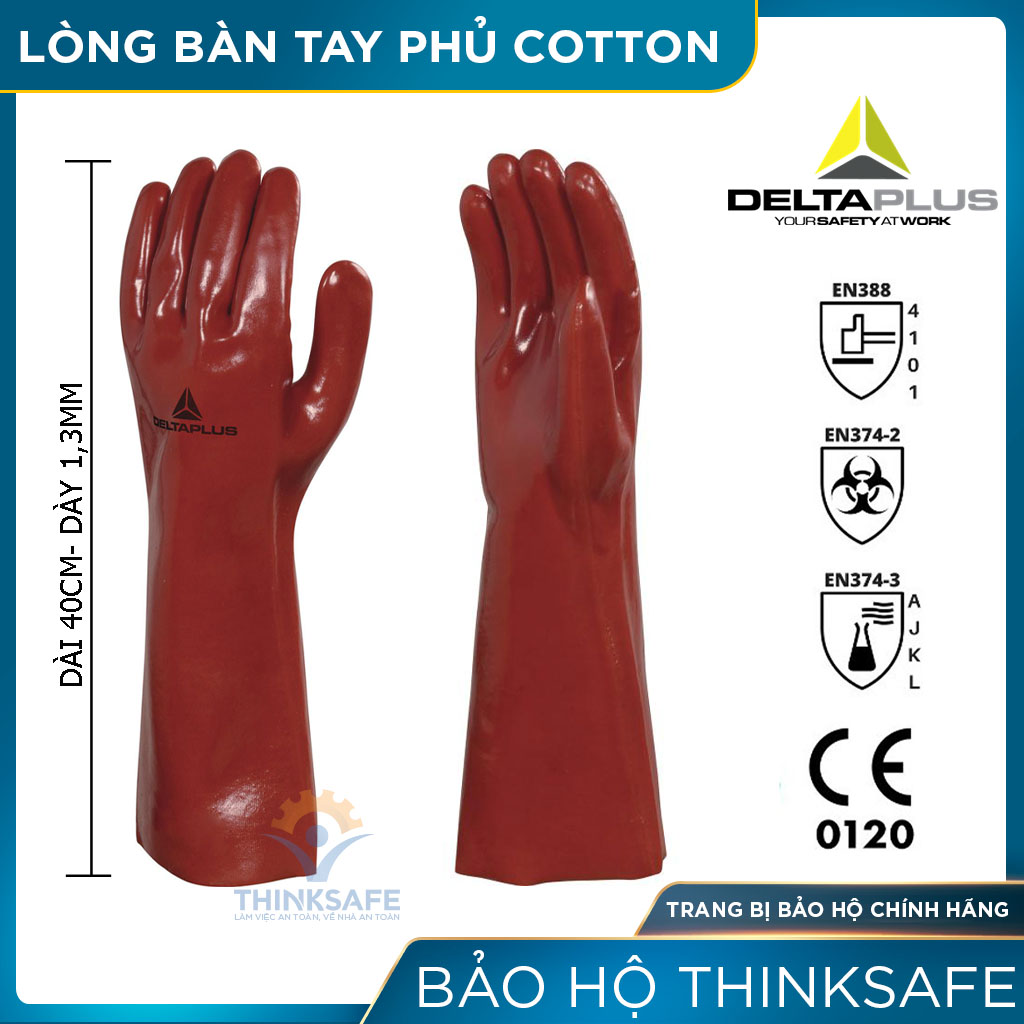 Găng tay chống hóa chất Deltaplus BASF PVCC400 bao tay chống xăng dầu, chống hóa chất - Plastic Coating Glove (Code 6116.10)