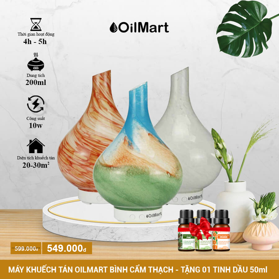 Máy Khuếch Tán Tinh Dầu Oilmart Gốm Thủy Tinh Lớn - 10W 200ml