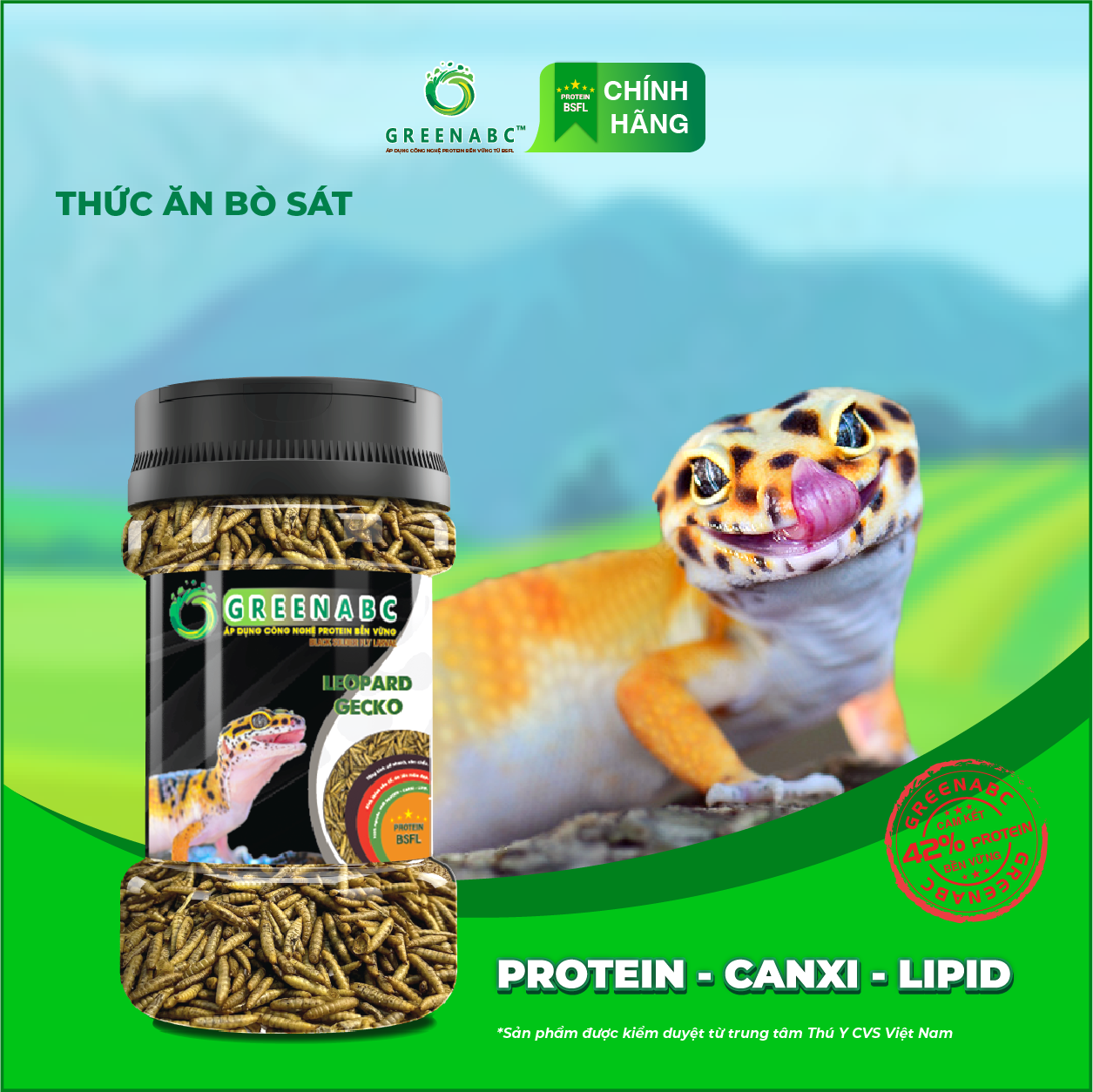 Thức ăn bò sát Thằn Lằn Da Báo GREENABC - Leopard Gecko – Hàm lượng protein 44.9% giúp tăng trưởng nhanh, lên màu đẹp, phát triển toàn diện – Hộp 10g