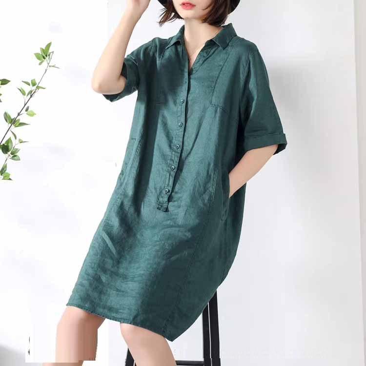 Đầm s;uông linen cổ đức trẻ trung không kén dáng mặc, chất vải linen mềm mát, thời trang xuân hè 2021