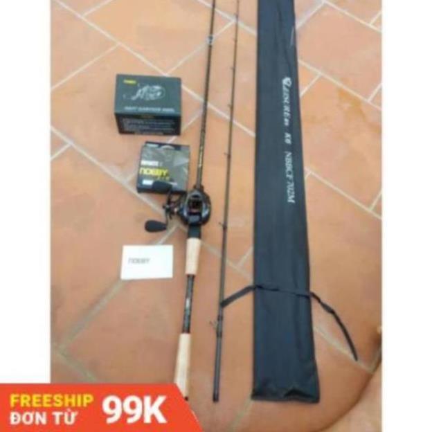 Bộ cần lure ngang noeby k6, máy noeby nonsuch pro, dù noeby