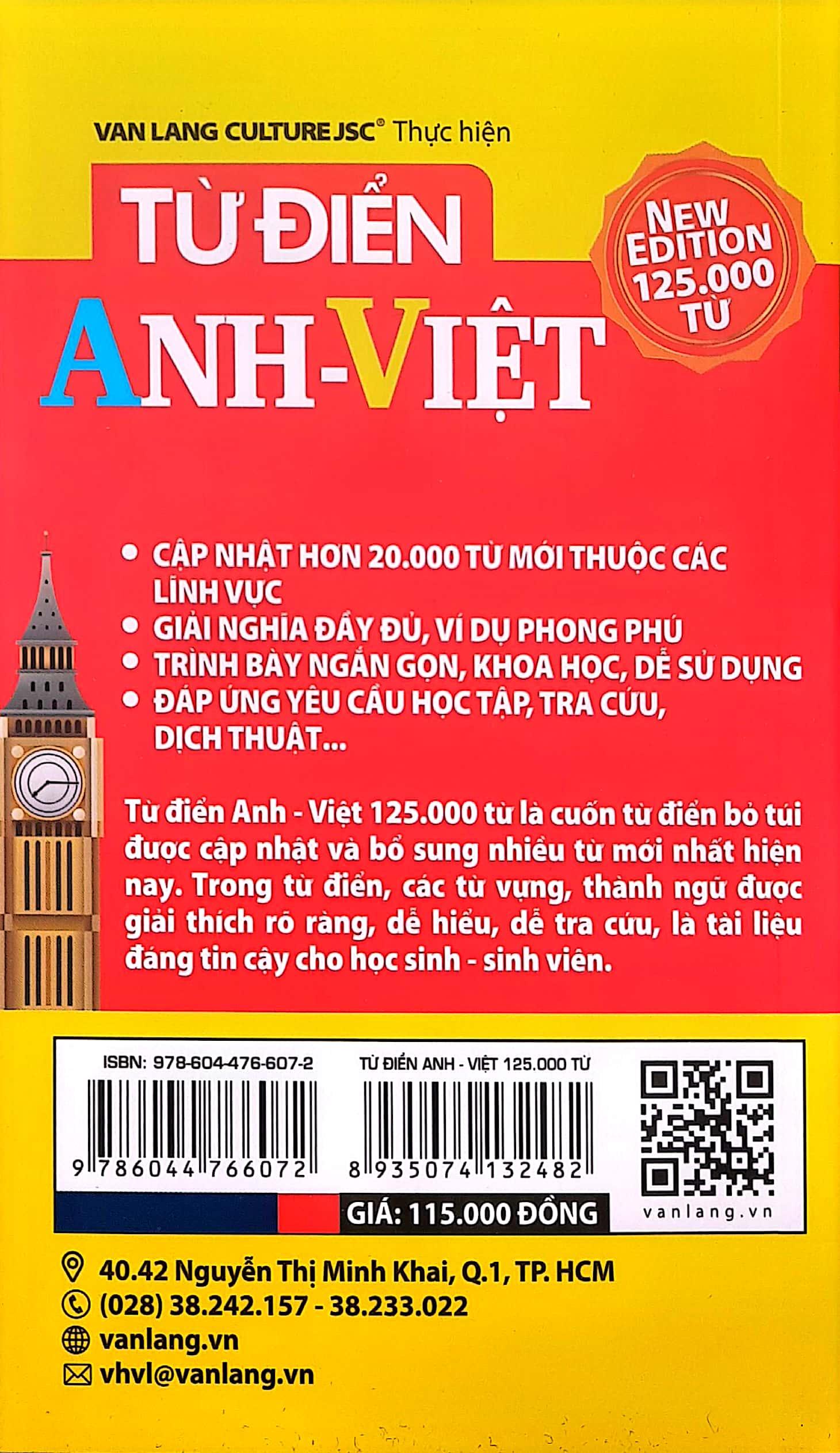Từ Điển Anh-Việt 125.000 Từ (Tái Bản 2024)