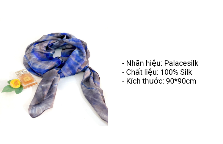 Khăn Lụa Tơ Tằm Palacesilk màu xanh loang#mềm mượt#nhẹ#thoáng, 100% silk, kích thước 180*85cm