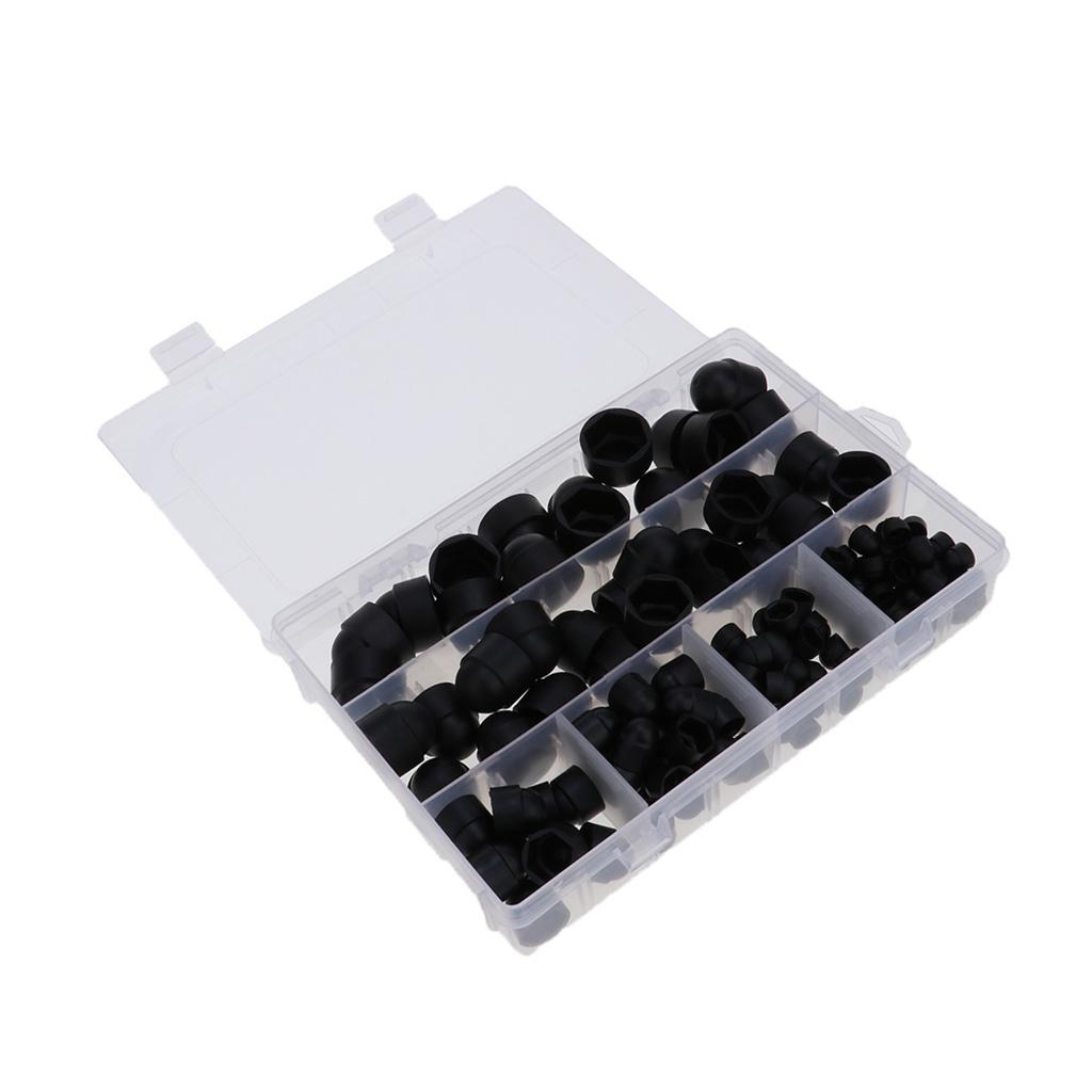 145 Pieces Protective Caps for Screws Hexagon Cover Cap for M 4 M5 M6 M8 M10 M12, Plastic Black Decorative Nut Cap