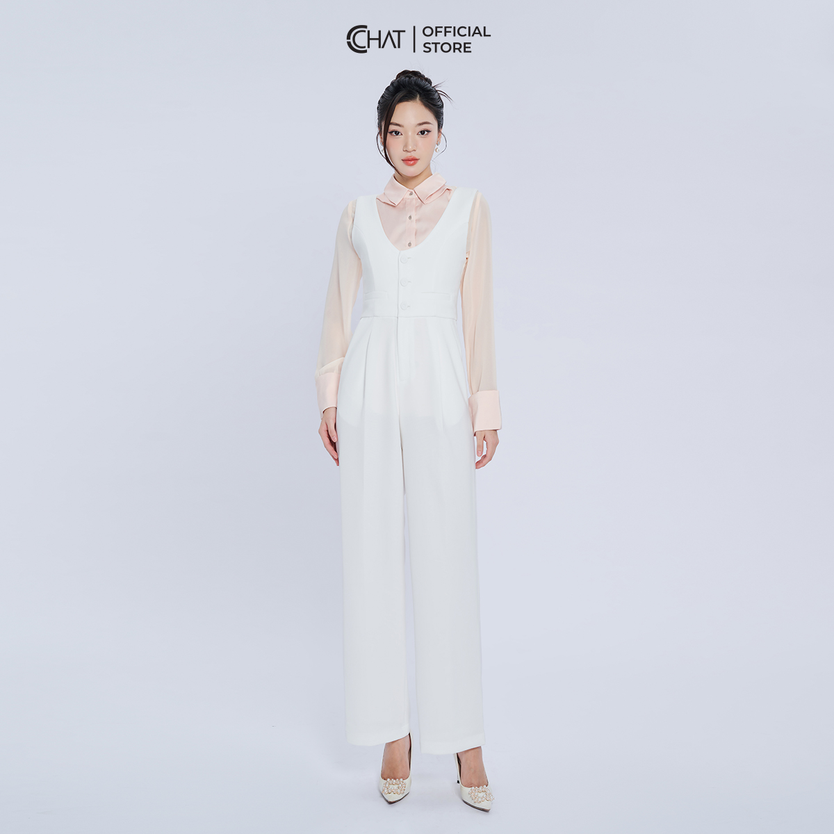 Jumpsuit Nữ  Kiểu Yếm 3 Cúc Dáng Suông Chất Tuytsi Cao Cấp 22JAS2002ST