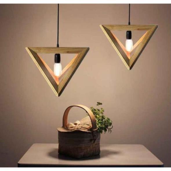 Đèn Thả Tam Giác Gỗ Ba Chiều Trang Trí Độc Đáo - Tặng kèm bóng led edison